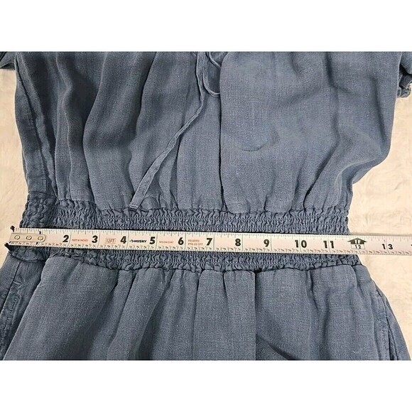 Anthropologie Cloth And Stone Linen Tie Front Mini Dress Pockets Blue Size XS - Picture 9 of 11